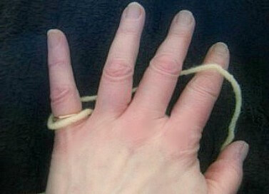 Holding yarn in left hand Continental style