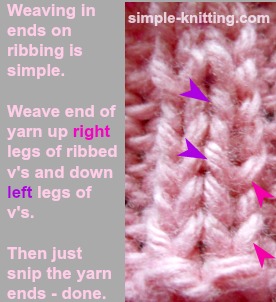 Weave in yarn tails in ribbing